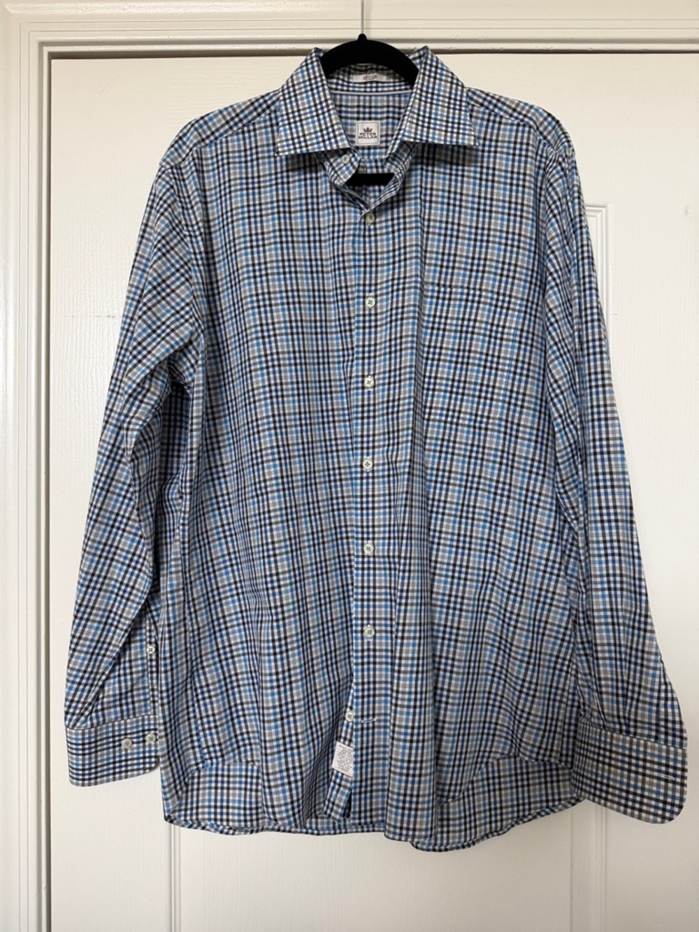 Peter Millar Men’s 100% Cotton Check Dress Shirt Blue White Size L - Picture 1 of 7